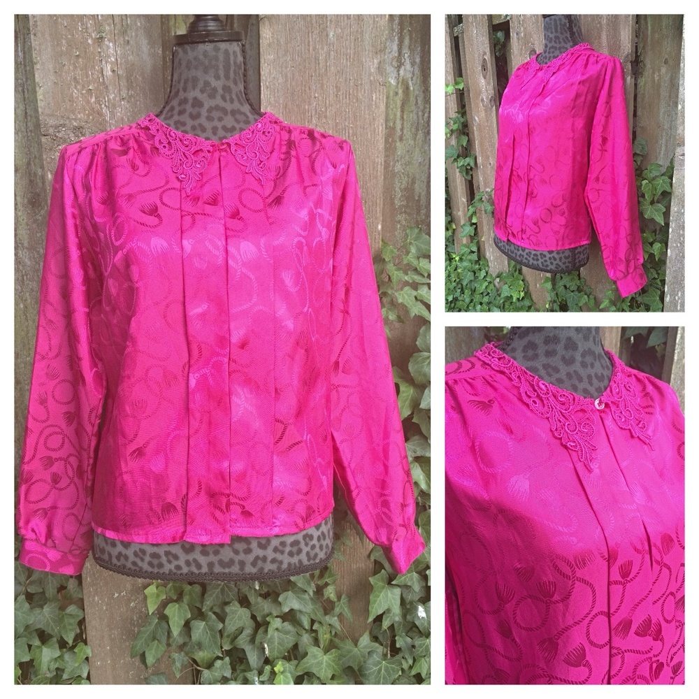 Blair Boutique Vintage Dark Pink/Magenta Red Rope and Tassel Print Blouse - Size